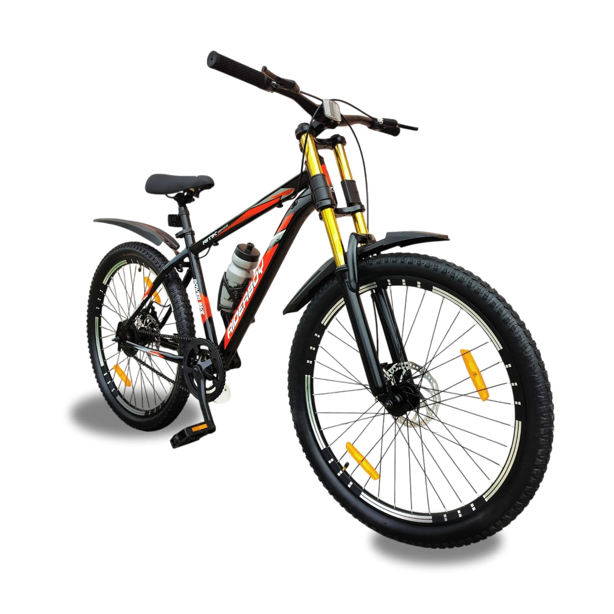 RIDERBOY 26T Mountain Bike | Dual Chrome Suspension | Single Speed MTB Cycle | Black & Orange