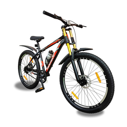 RIDERBOY 26T Mountain Bike | Dual Chrome Suspension | Single Speed MTB Cycle | Black & Orange