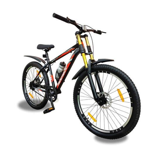 RIDERBOY 26T Mountain Bike | Dual Chrome Suspension | Single Speed MTB Cycle | Black & Orange