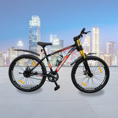 RIDERBOY 26T Mountain Bike | Dual Chrome Suspension | Single Speed MTB Cycle | Black & Orange