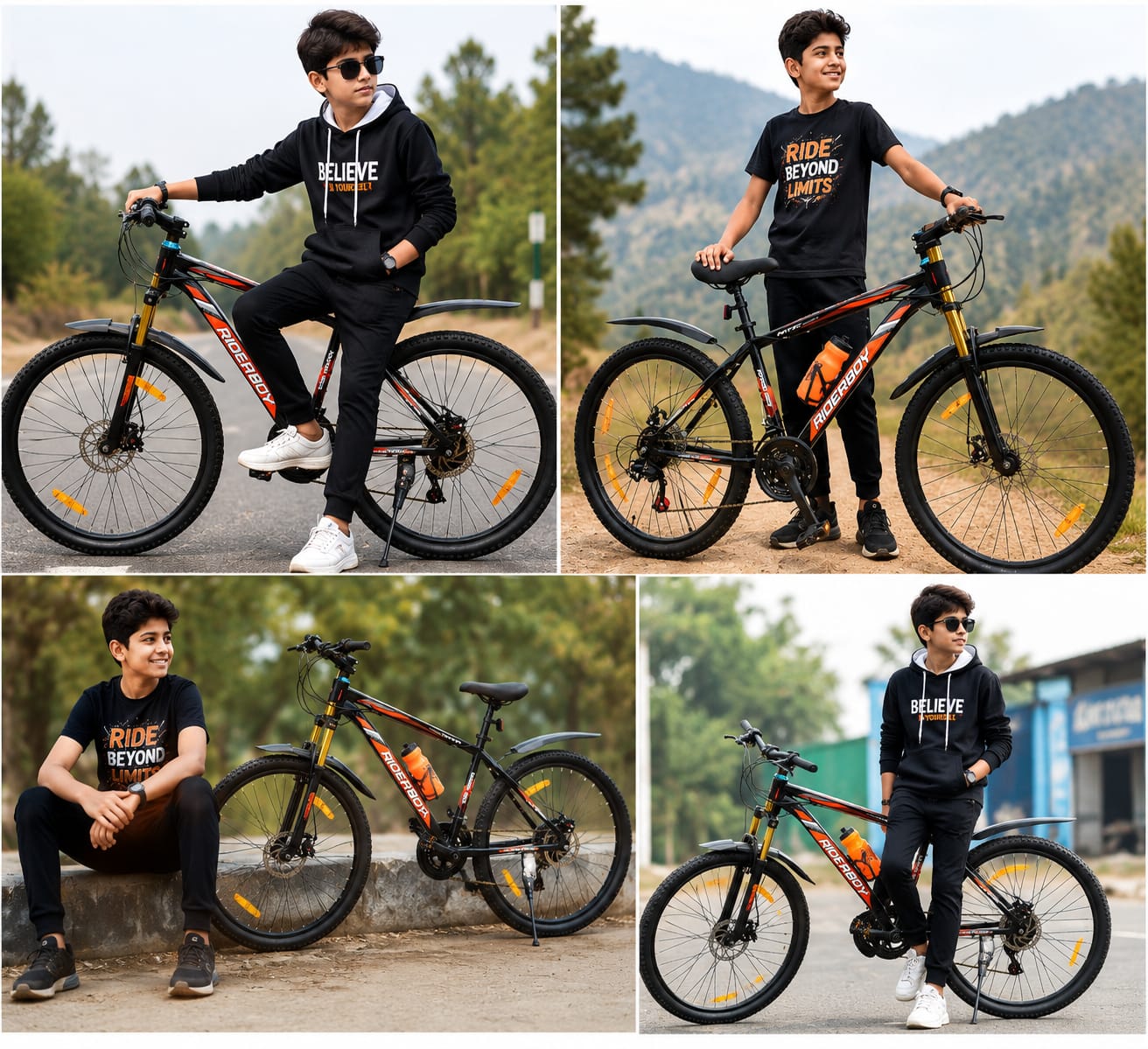 RIDERBOY 26T Mountain Bike | Dual Chrome Suspension | Single Speed MTB Cycle | Black & Orange