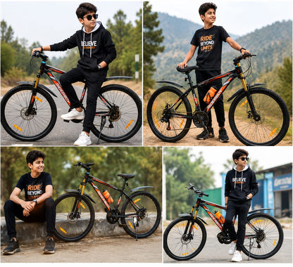 RIDERBOY 26T Mountain Bike | Dual Chrome Suspension | Single Speed MTB Cycle | Black & Orange