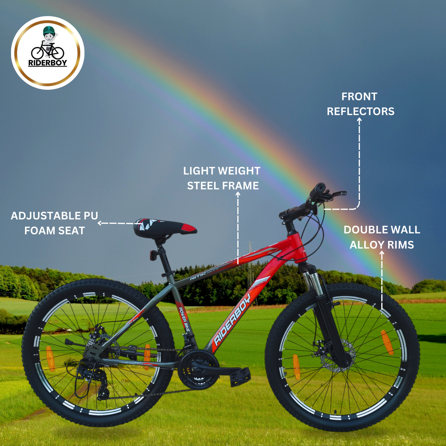 RIDERBOY PRO 21 Gear DUAL DISC /Hardtail 26 T (inch) Red Grey