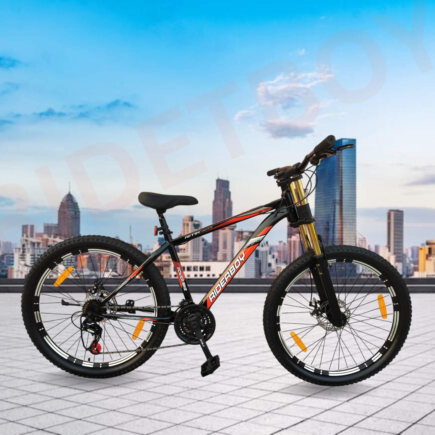 RIDERBOY 26T Steel Frame Mountain Bike with Double Crown Suspension | 21 Speed Gear | Premium MTB Cycle