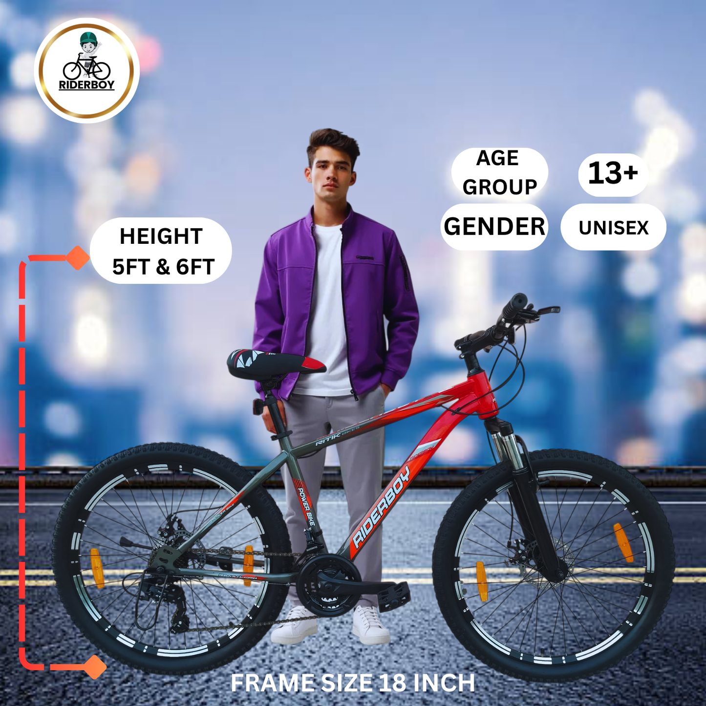 RIDERBOY PRO 21 Gear DUAL DISC /Hardtail 26 T (inch) Red Grey