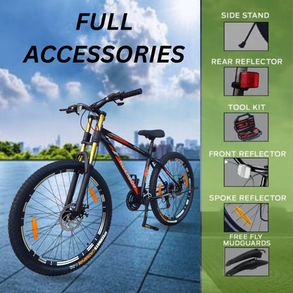 RIDERBOY 26T Steel Frame Mountain Bike with Double Crown Suspension | 21 Speed Gear | Premium MTB Cycle