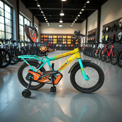 RIDERBOY 16T Cycle for Kids 3 to 7 Years - Bike for Boys and Girls - 85% Green, Orange Rigid