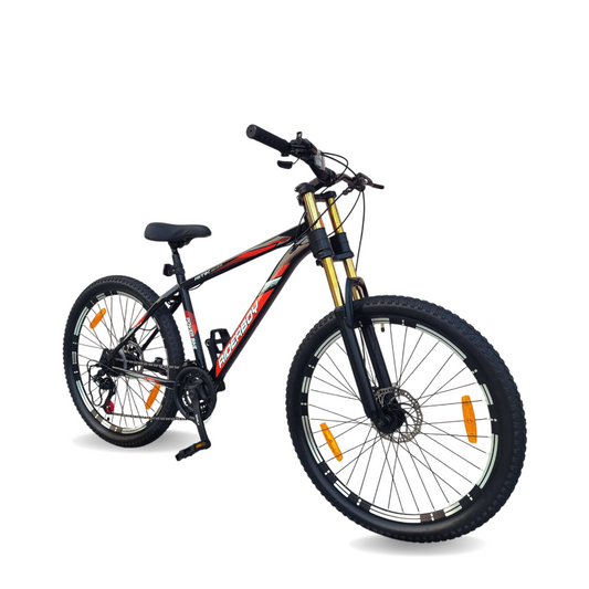 RIDERBOY 26T Steel Frame Mountain Bike with Double Crown Suspension | 21 Speed Gear | Premium MTB Cycle