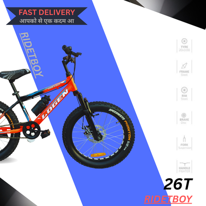 RIDERBOY Fat Bike Wheel-20x300 | Blk/Or | Age 5-8Years