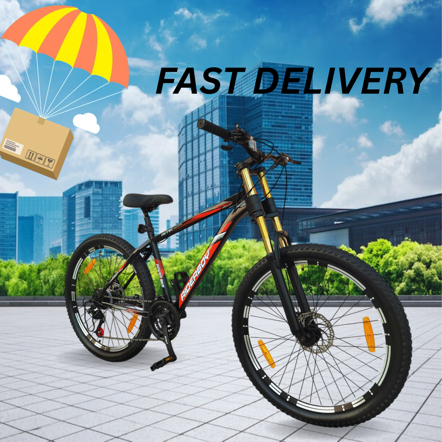 RIDERBOY 26T Steel Frame Mountain Bike with Double Crown Suspension | 21 Speed Gear | Premium MTB Cycle