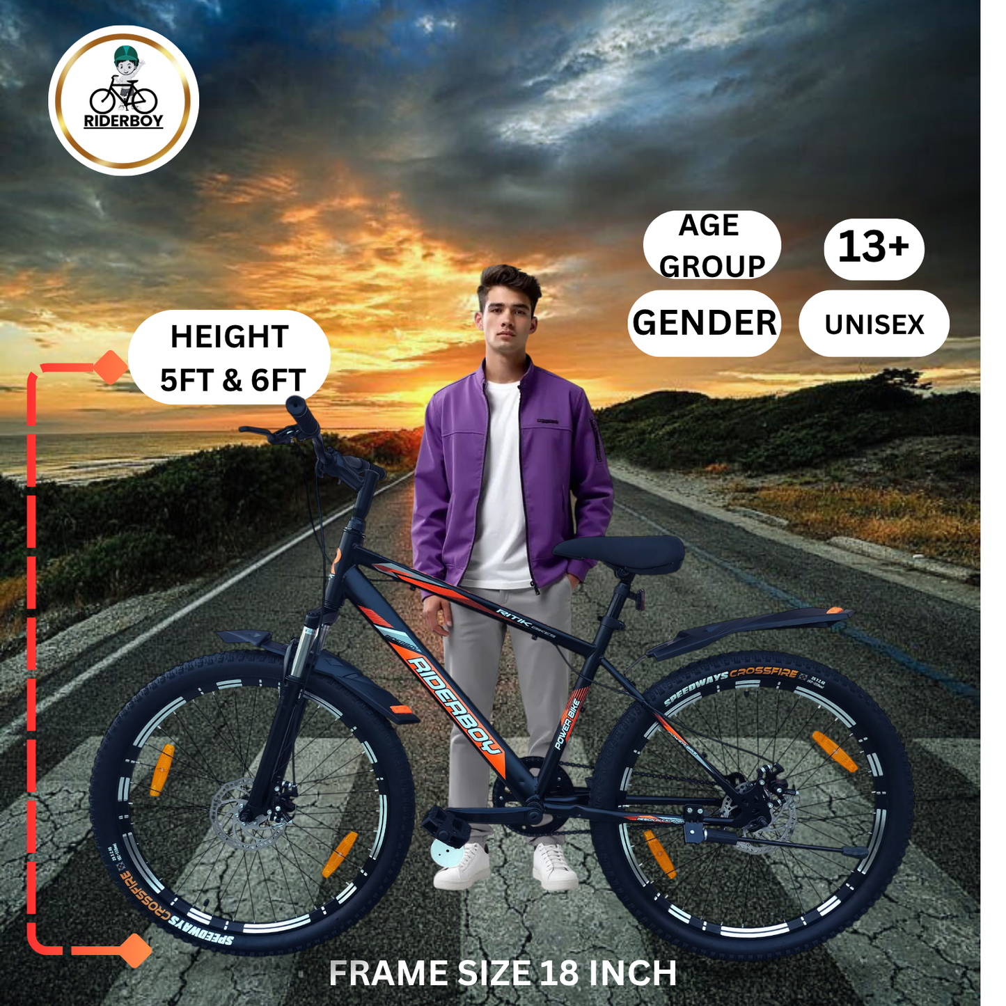 RIDERBOY MTB 26T With Front and Disc Mat Black 26 T (inch) Mountain Cycle (Single Speed, Green, Grey