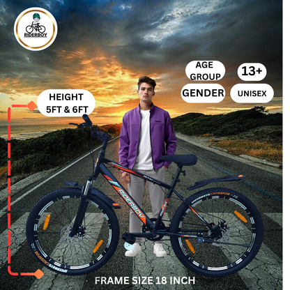 RIDERBOY MTB 26T With Front and Disc Mat Black 26 T (inch) Mountain Cycle (Single Speed, Green, Grey