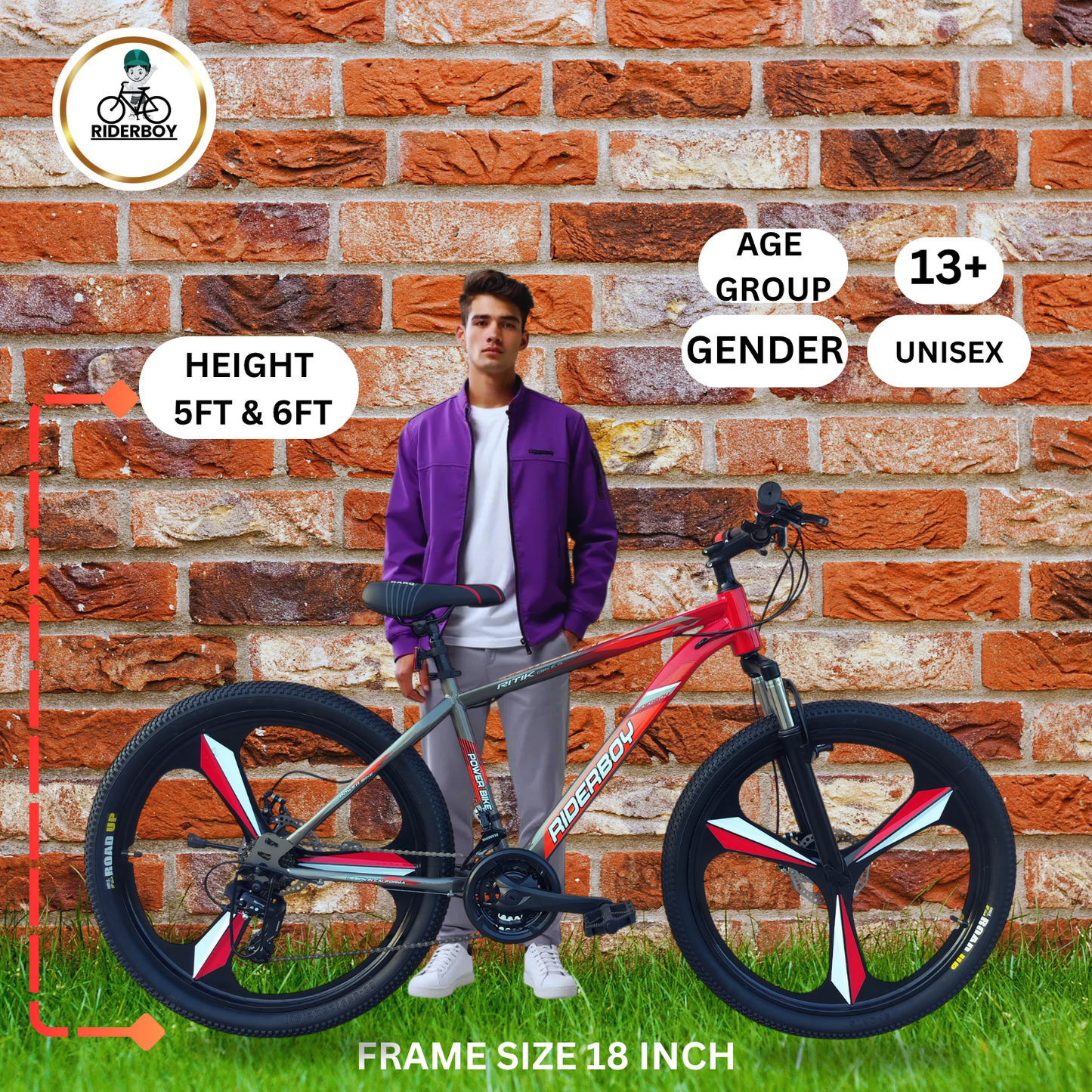 RIDERBOY 26 Inch Mountain Bike 21 Gear Mag Wheel 3/6-Spoke Wheels